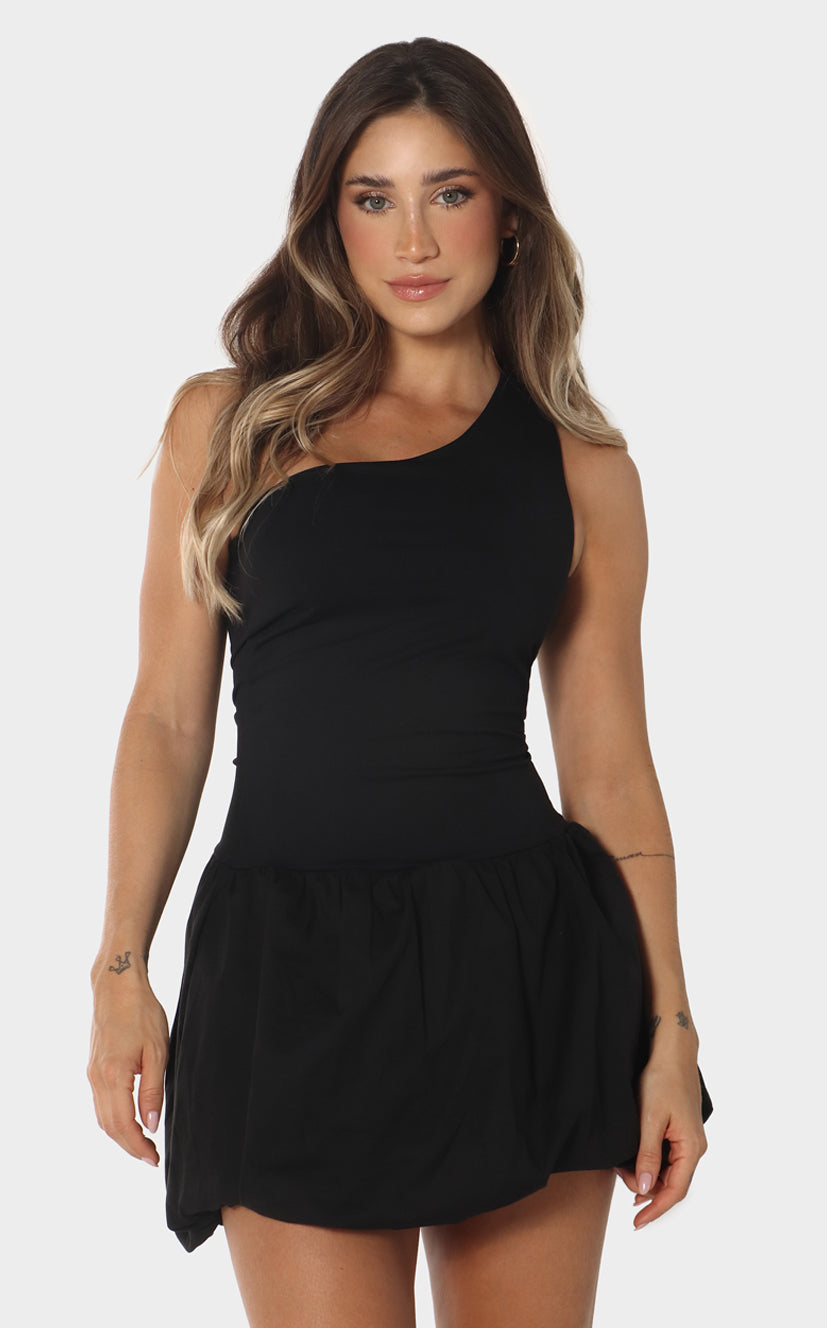 Vestido Negro Falda Globo