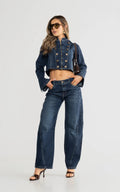 Blue Barrel-Leg Jeans