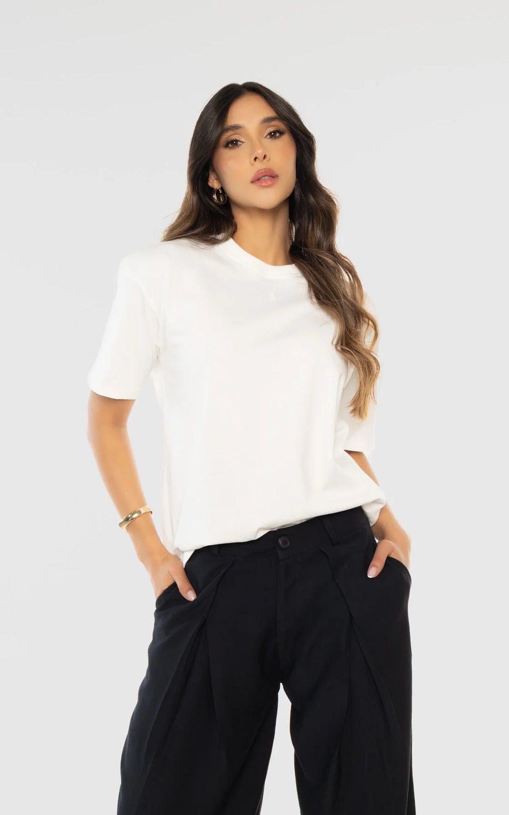 Ivory Oversized Ribbed T-Shirt by Navissi