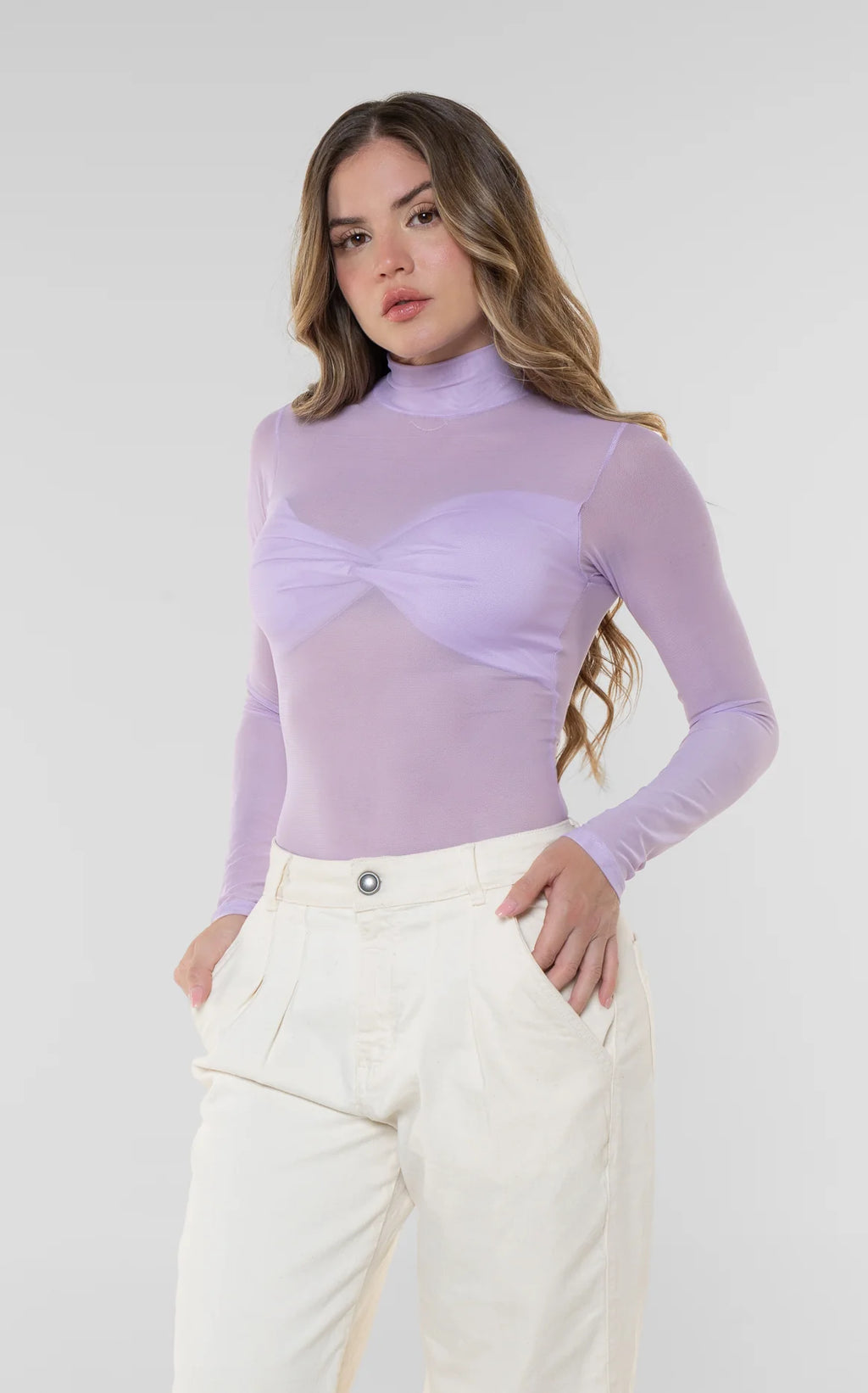 Body Lila Malla con Top Cruzado