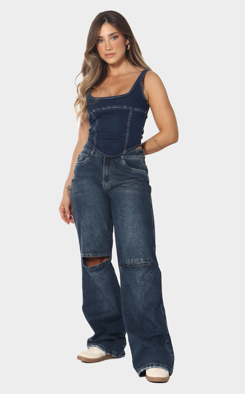 Jean Azul Straight Cut Out