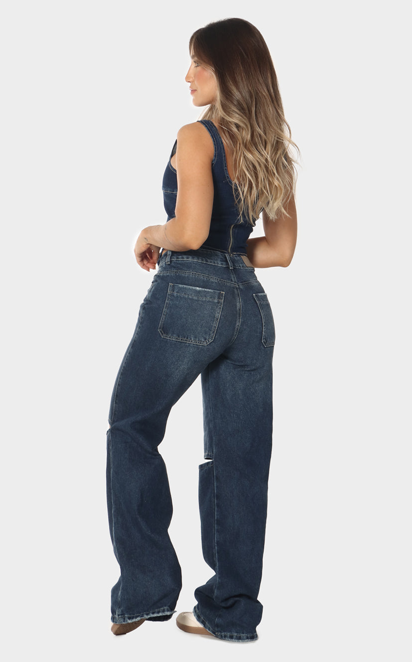 Jean Azul Straight Cut Out