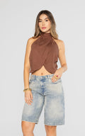Blusa Chocolate Cuello Halter con Amarre
