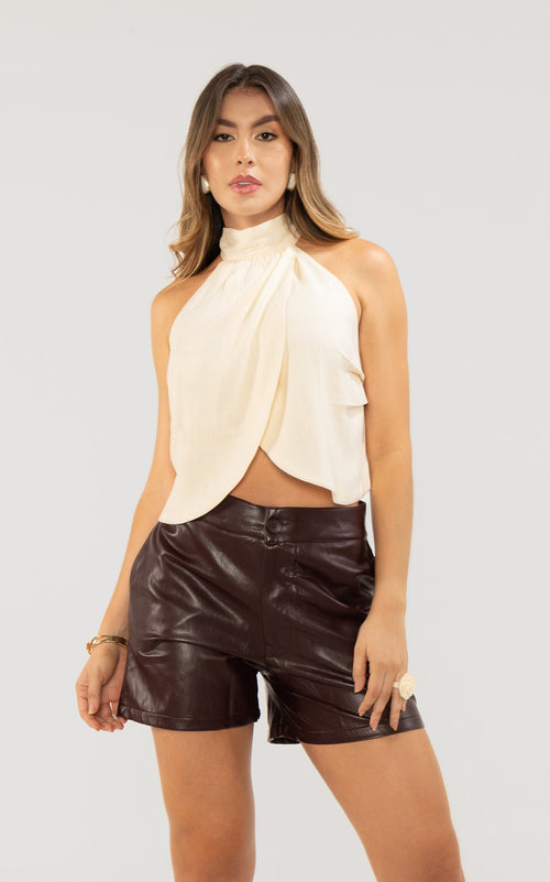 Yellow Halter-Neck High-Neck Blouse by Navissi