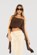 Chocolate Ruffle-Detail Blouse by Navissi