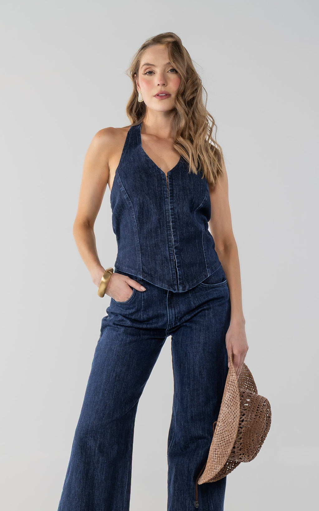 Blue Semi Wide-Leg Wide-Leg Jeans