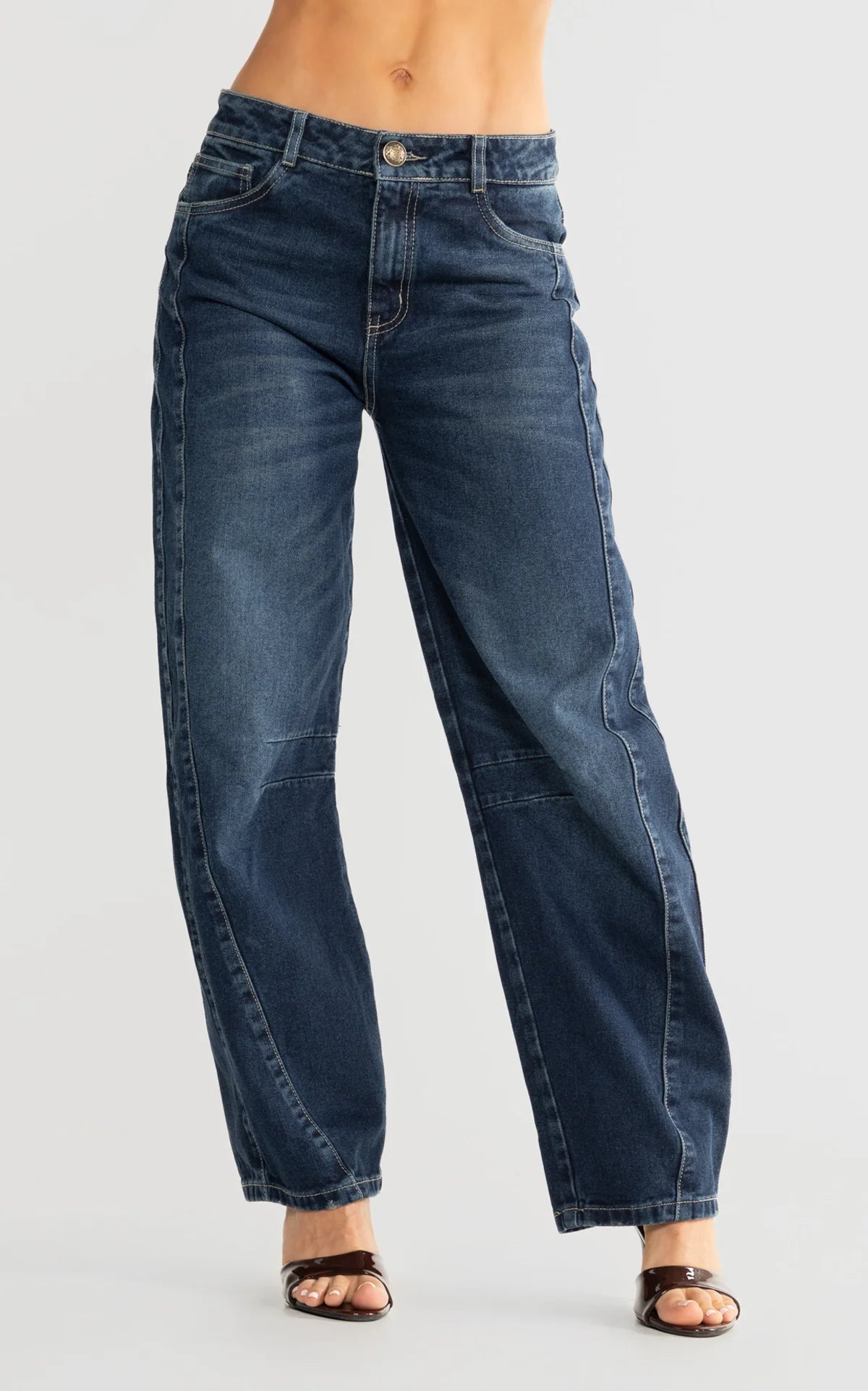 Blue Barrel-Leg Jeans