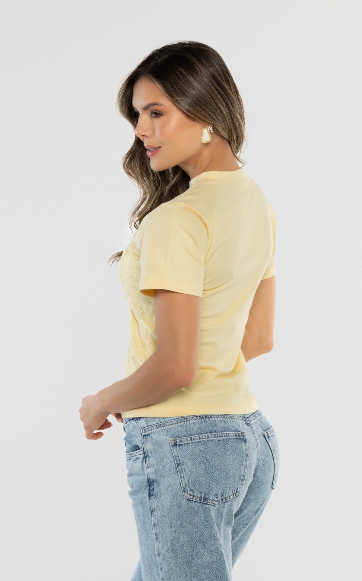 Camiseta Top Encaje Amarillo