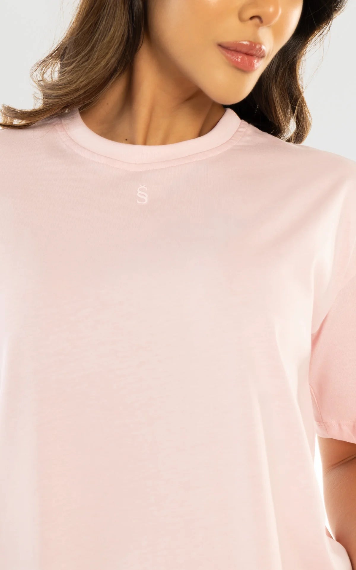Camiseta Oversized Rosado Claro Cuello Rib