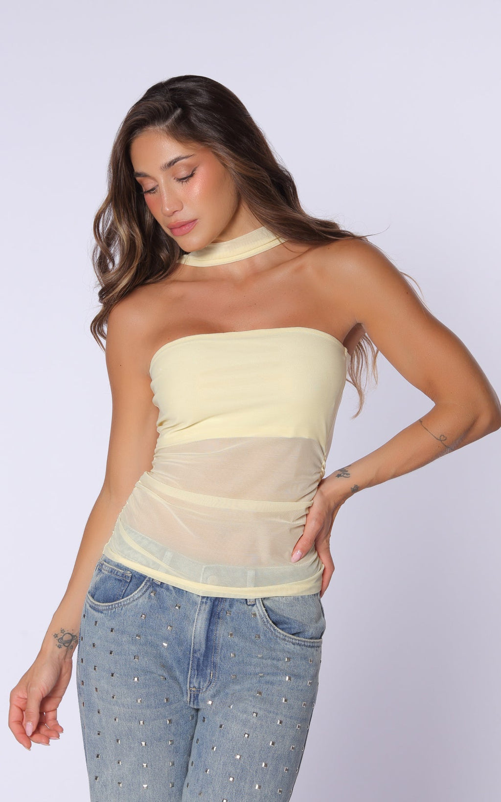 Yellow Strapless Blouse
