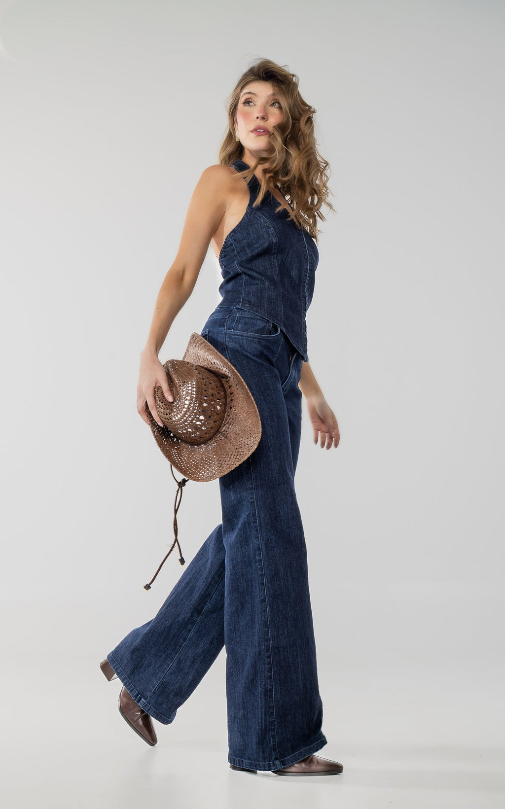 Blusa Azul Oscuro Denim con Amarre