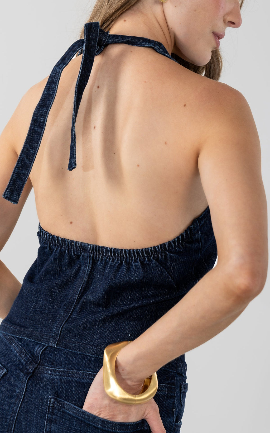 Blusa Azul Oscuro Denim con Amarre