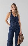 Blusa Azul Oscuro Denim con Amarre