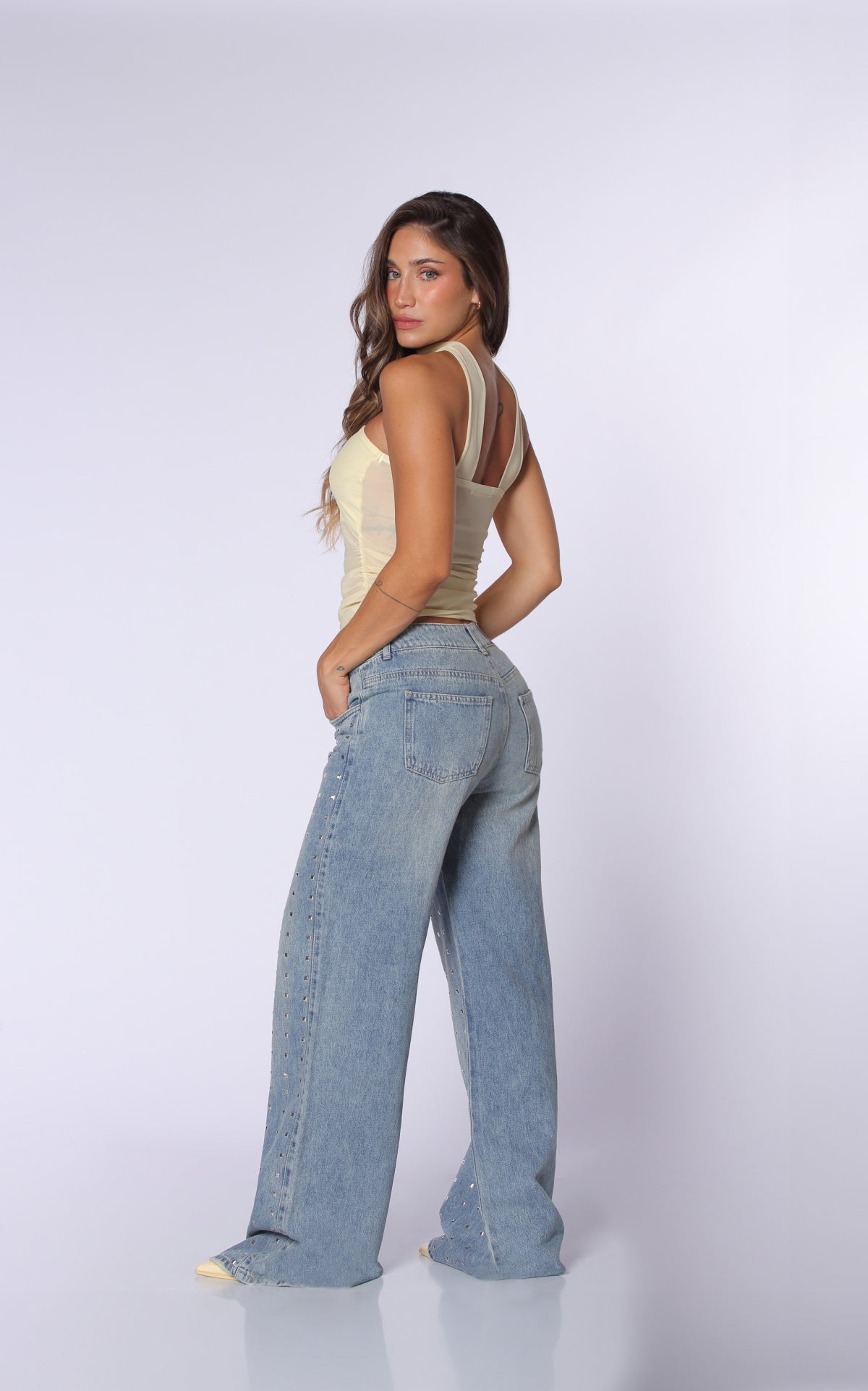 Jean Azul Wide Leg Detalles