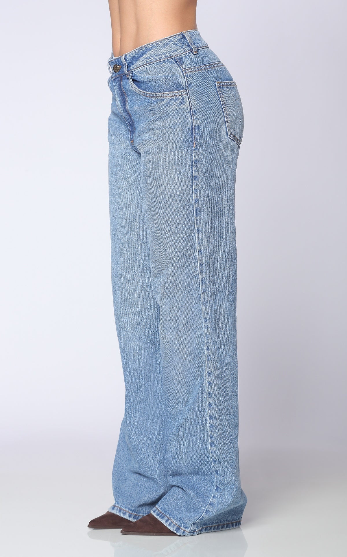 Blue Semi Wide-Leg Wide-Leg Jeans