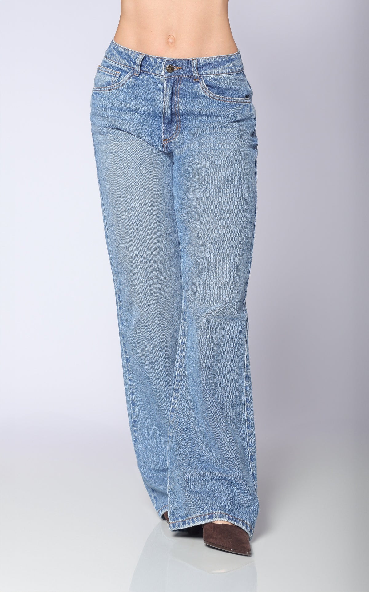 Blue Semi Wide-Leg Wide-Leg Jeans