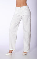 Ivory Barrel-Leg Straight-Leg Jeans by Navissi