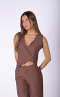 Brown V-Neck Cropped Vest by Navissi