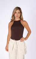 Chocolate Halter-Neck Stretch Bodysuit by Navissi