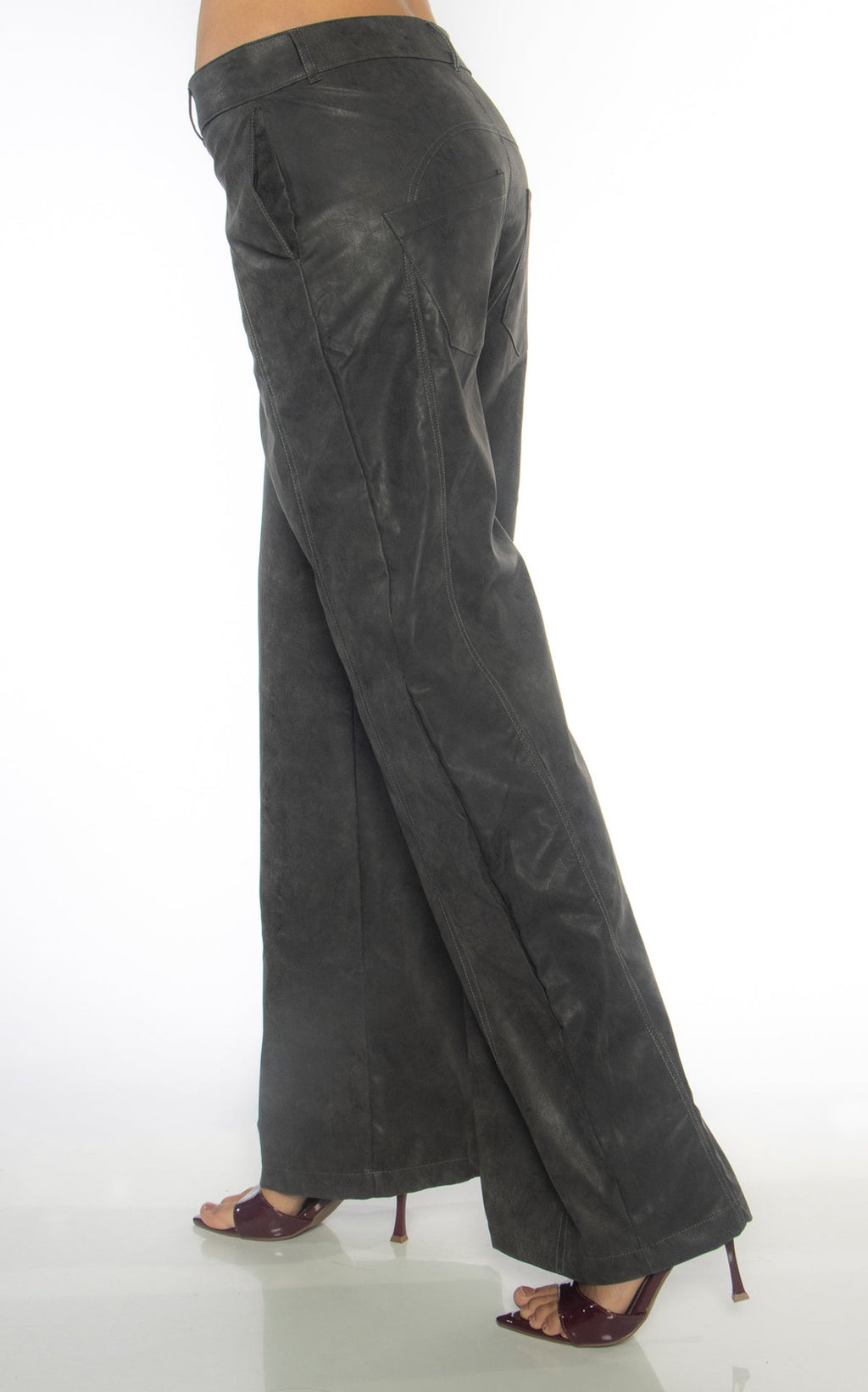 Gray Faux-Leather Seamed Pants by Navissi