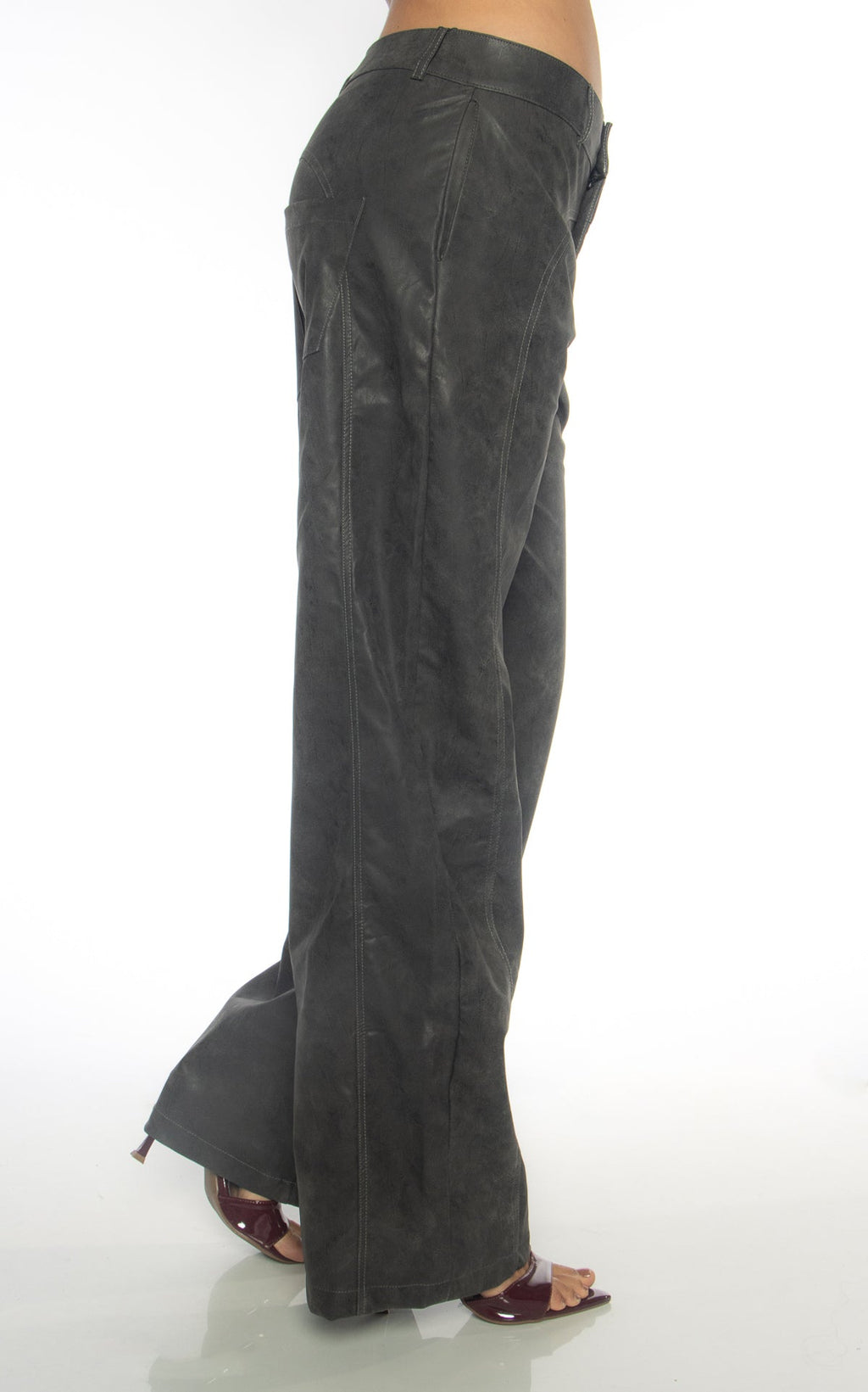 Gray Faux-Leather Seamed Pants by Navissi