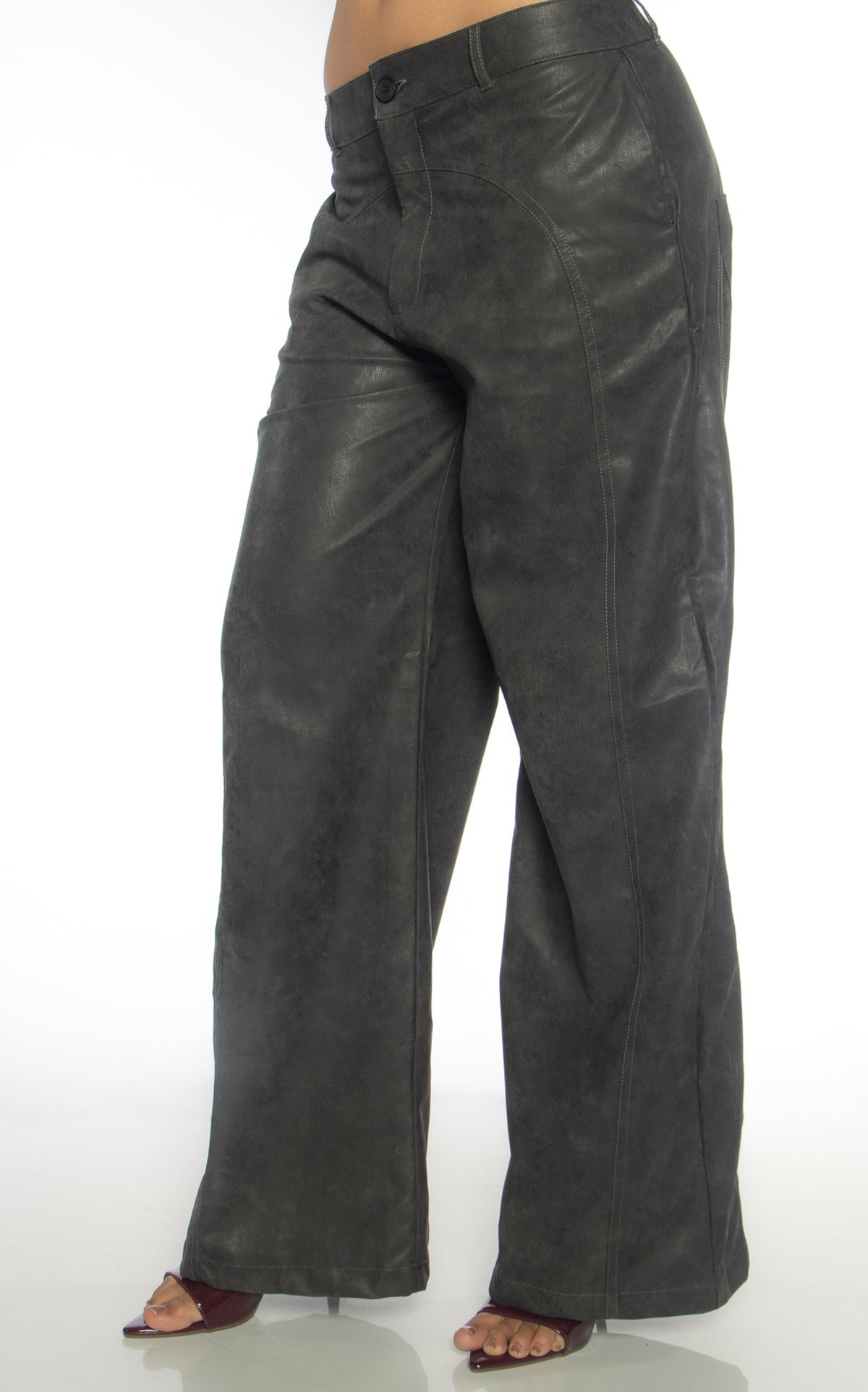 Gray Faux-Leather Seamed Pants by Navissi