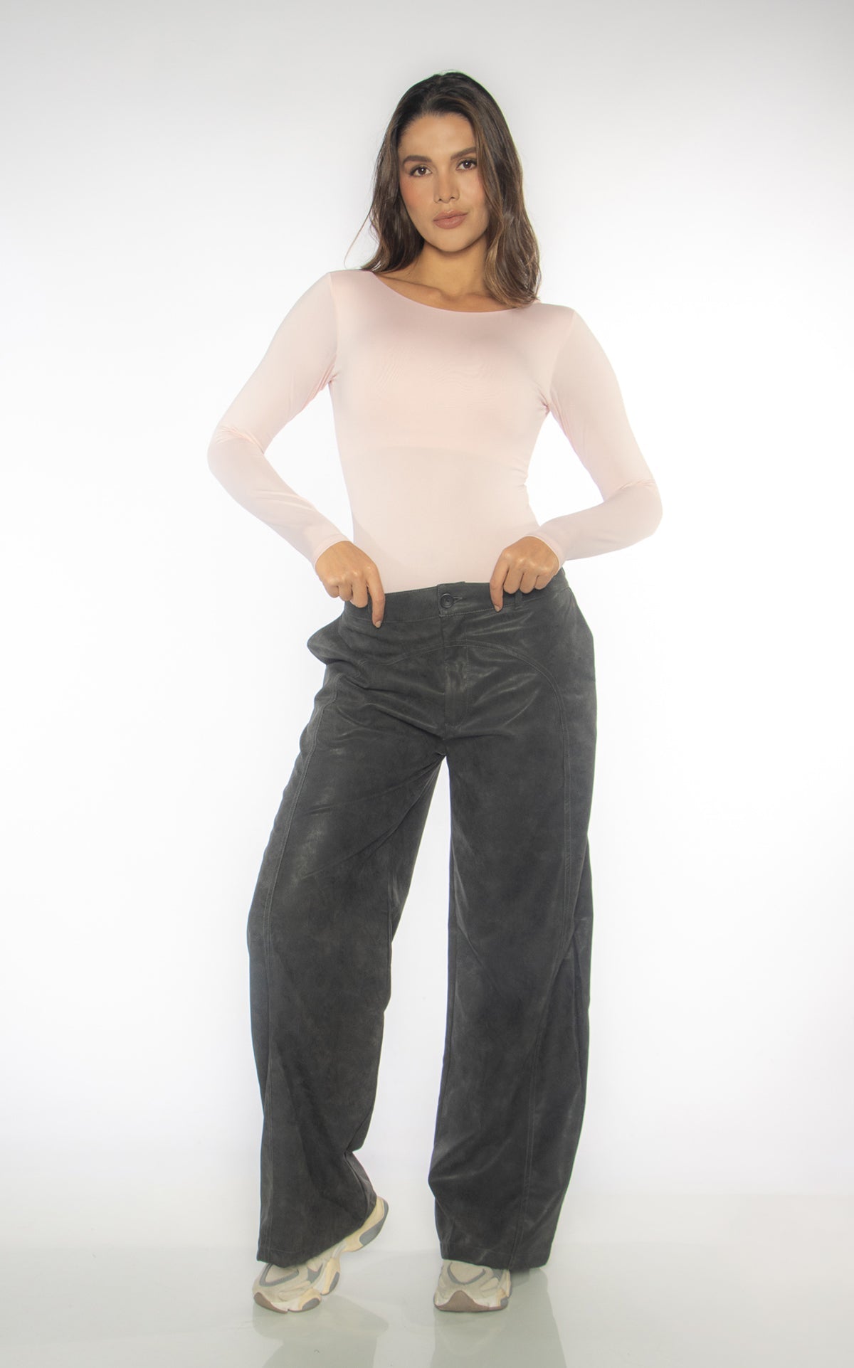 Pink Long-Sleeve Open-Back Bodysuit