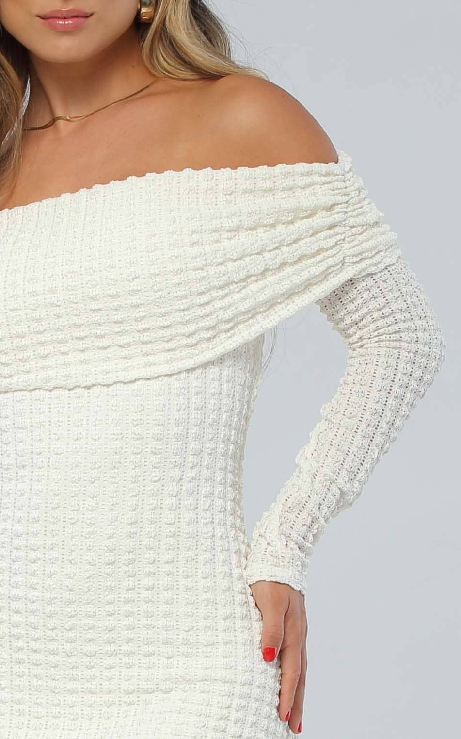 Vestido Marfil Escote Bandeja