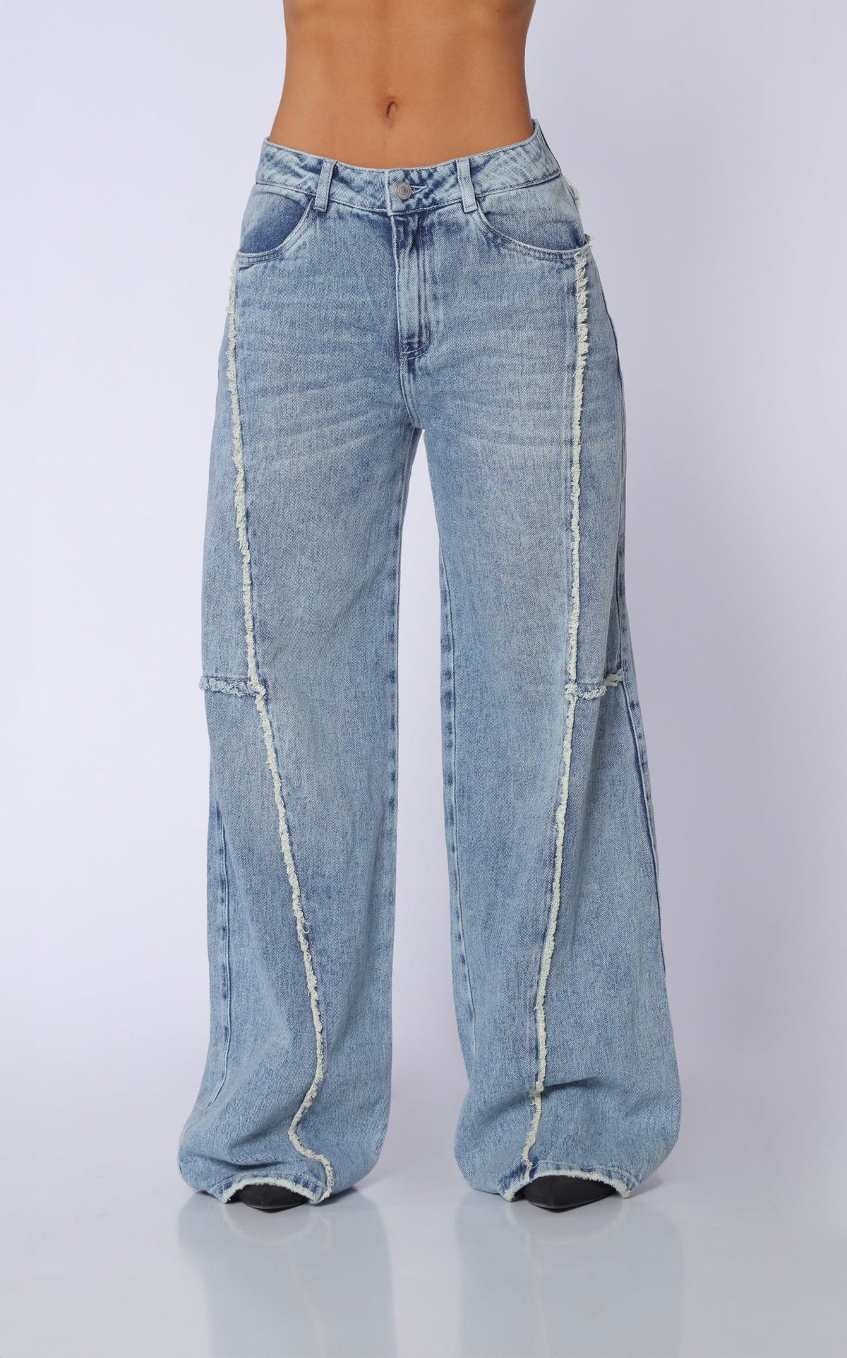 Blue Semi Wide-Leg Wide-Leg Jeans