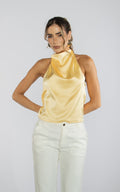 Blusa Escote Halter Drapeado Amarillo