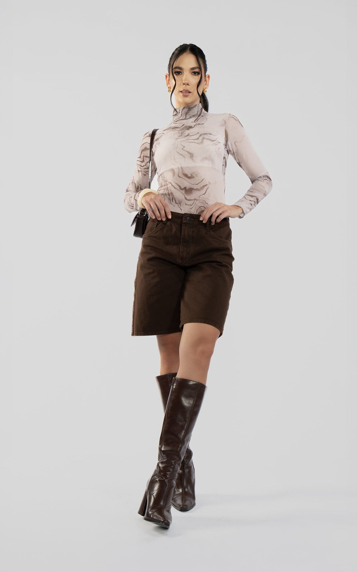 Beige Long-Sleeve Layered Bodysuit