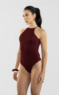 Wine Halter-Neck Bodysuit by Navissi