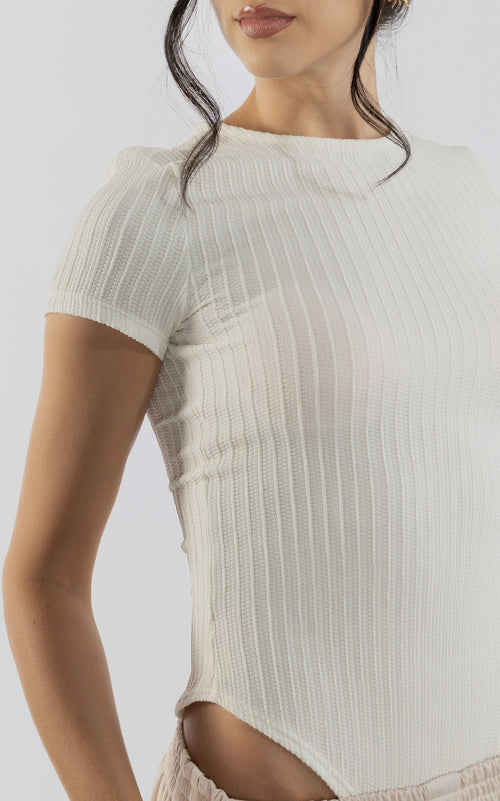 Ivory Short-Sleeve Bodysuit by Navissi