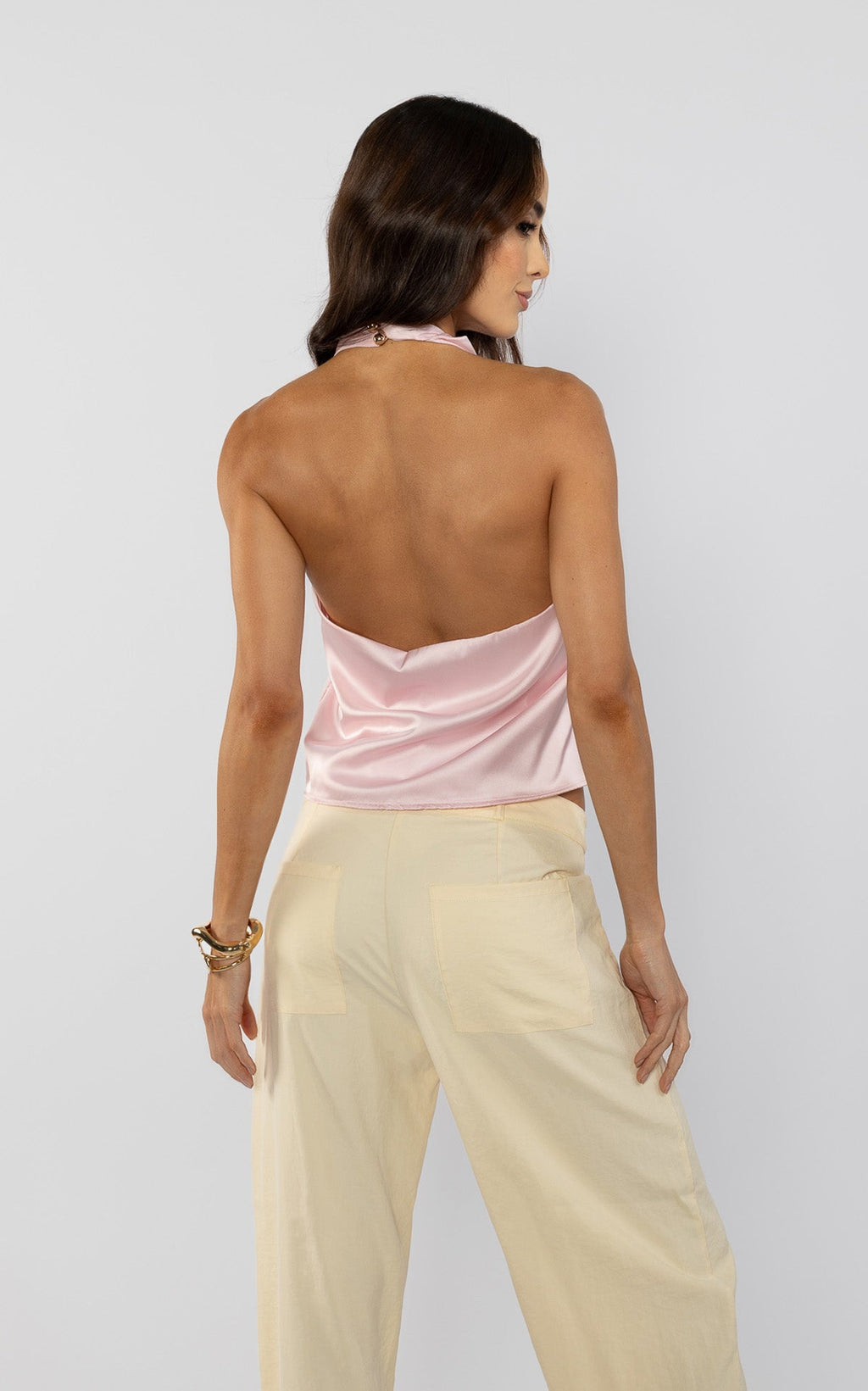 Pink Draped Halter-Neck Blouse by Navissi