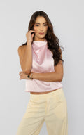 Pink Draped Halter-Neck Blouse by Navissi