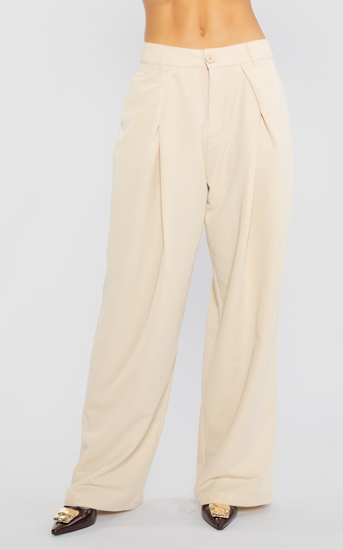 Pantalon Pliegue Crema