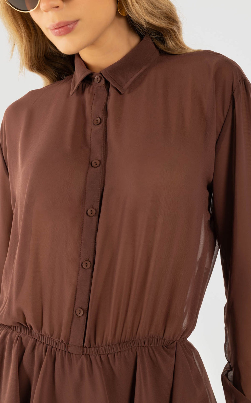 Brown Long-Sleeve Dress