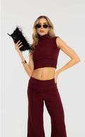 Wine Sleeveless High-Neck Blouse