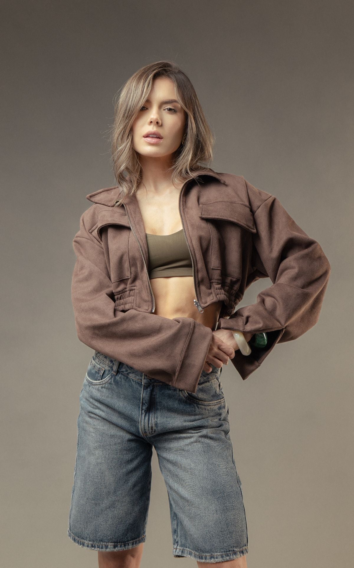 Military Green V-Neck Essential Top