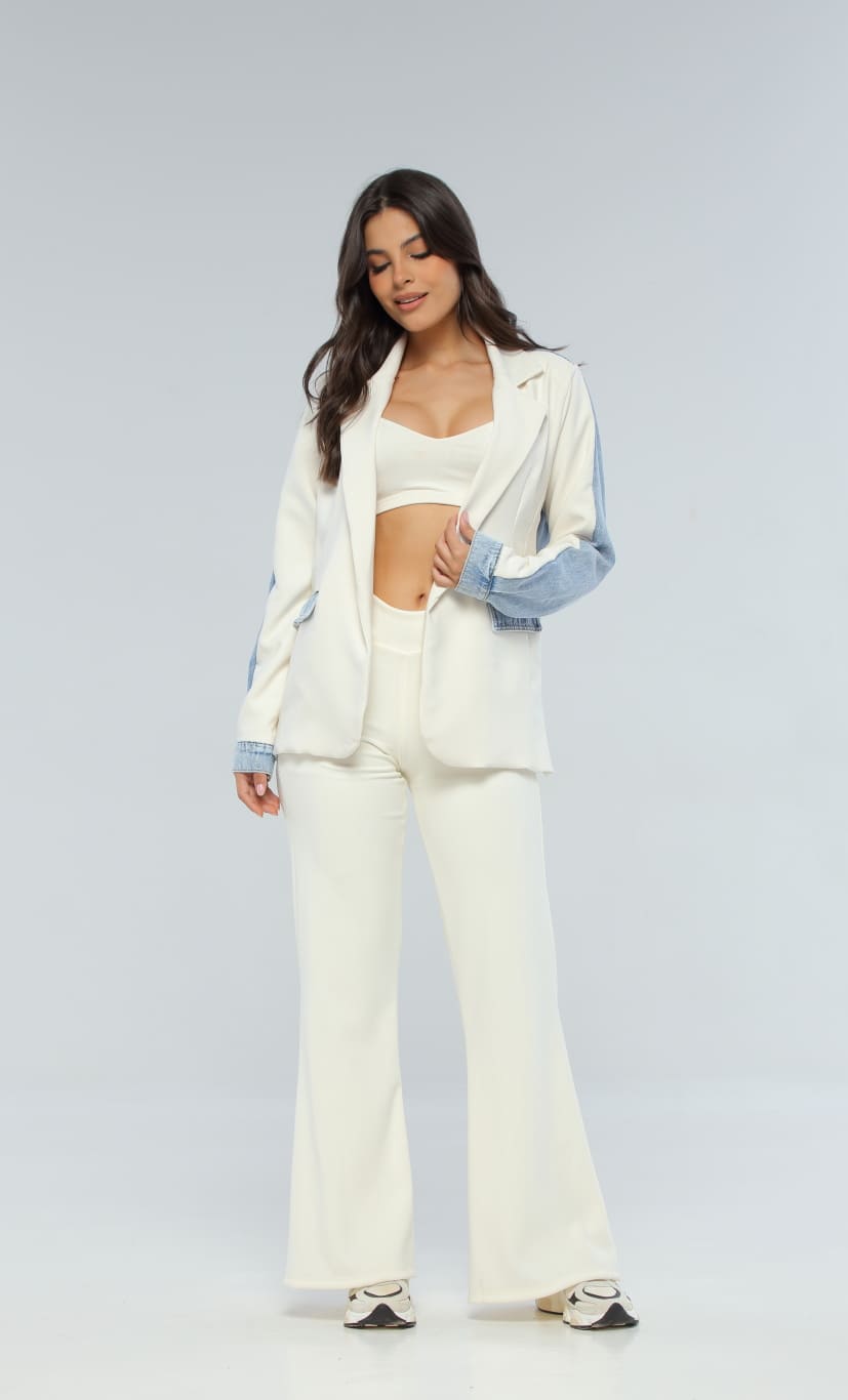 Blazer Denim Azul/Beige