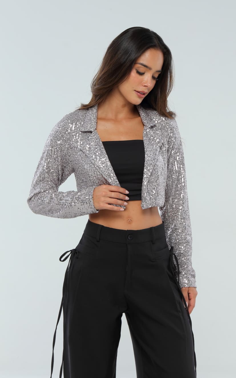 Blazer Crop Lentejuela Plata