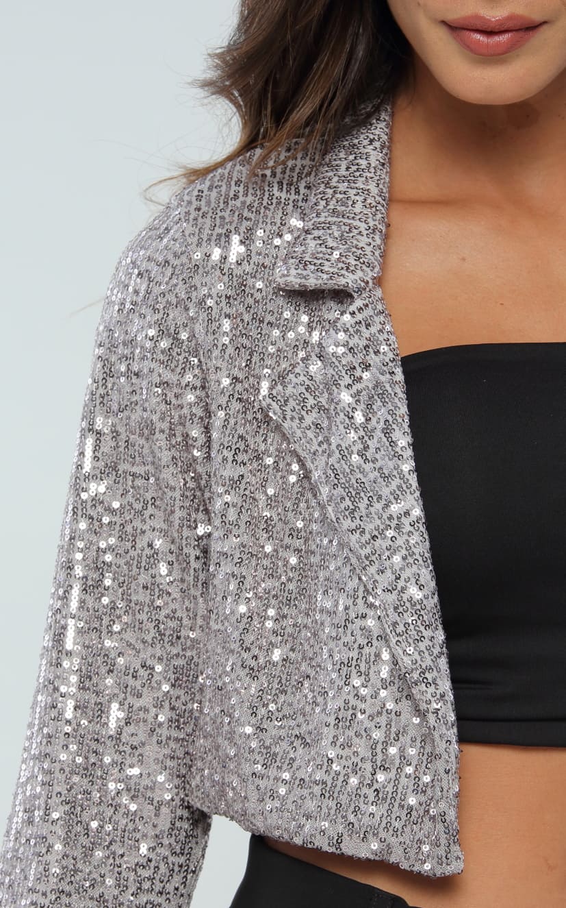 Blazer Crop Lentejuela Plata