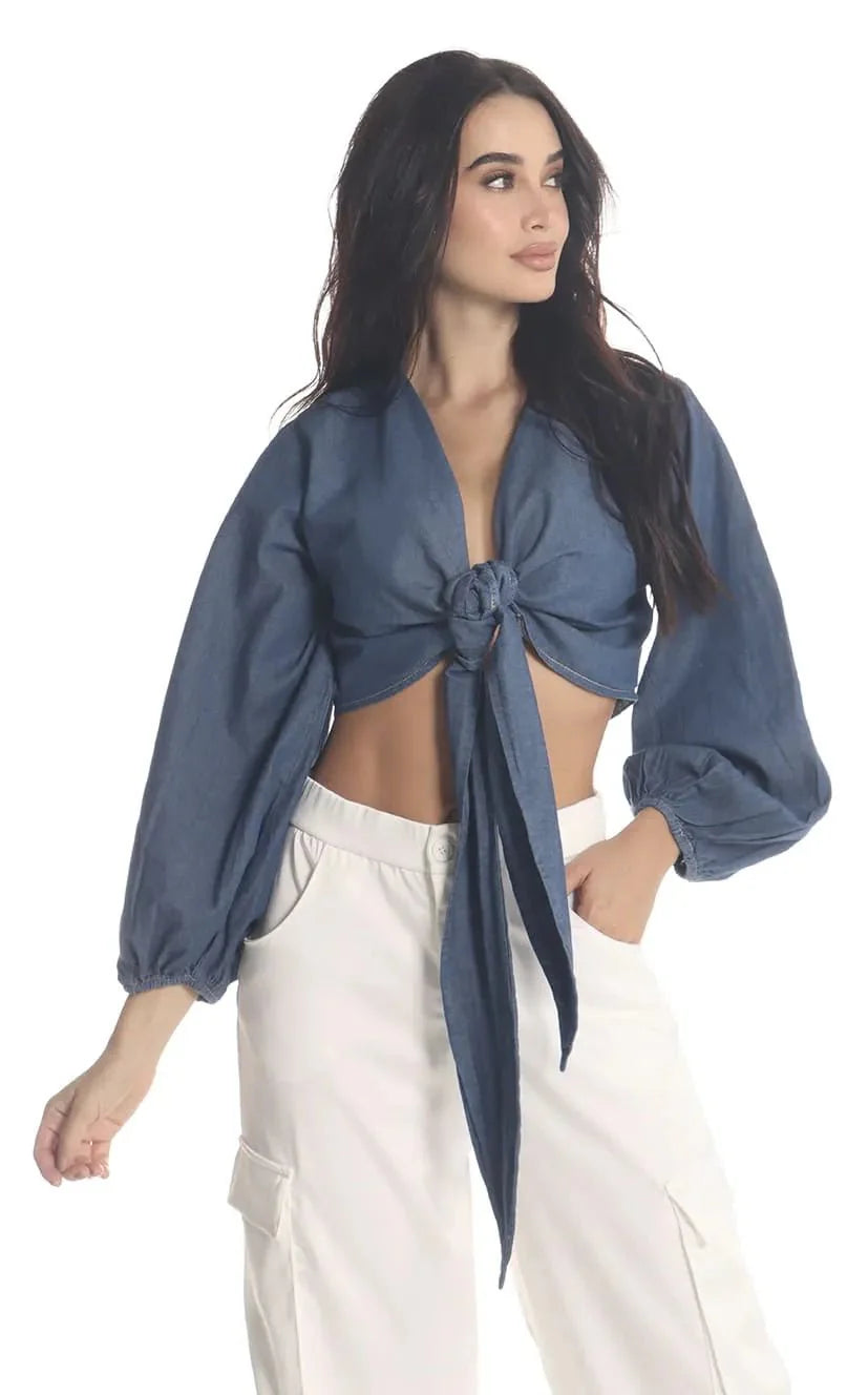 Blusa Azul Amarre En Frente - Navissi Clothing ♡