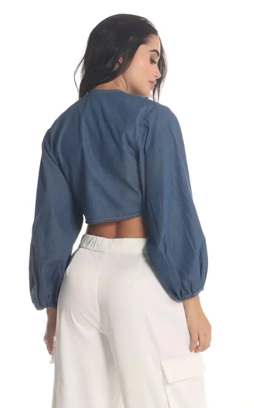 Blusa Azul Amarre En Frente - Navissi Clothing ♡