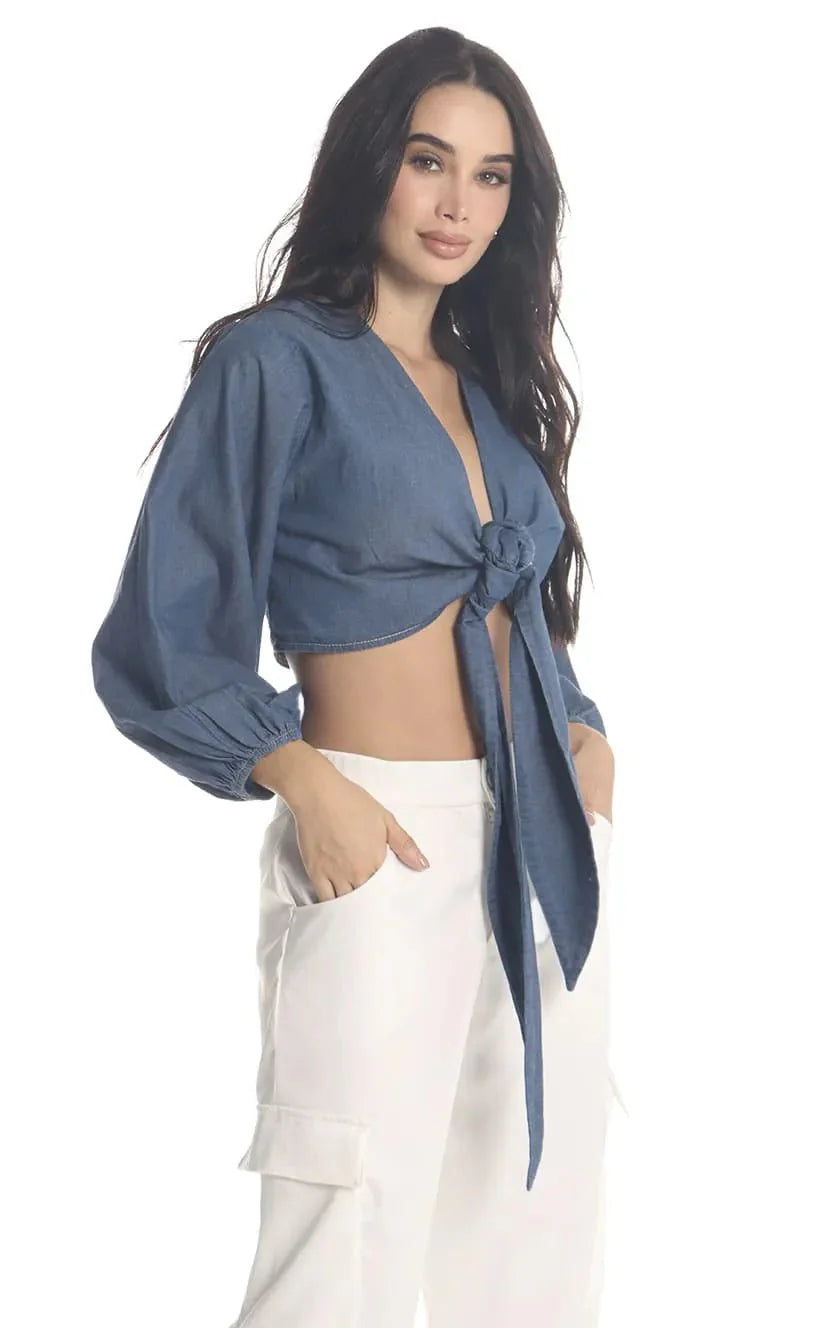 Blusa Azul Amarre En Frente - Navissi Clothing ♡