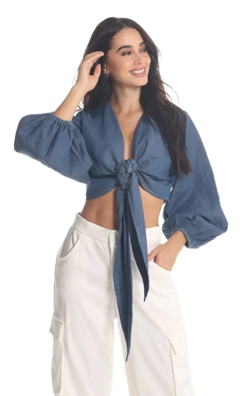 Blusa Azul Amarre En Frente - Navissi Clothing ♡