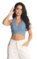 Blusa Azul Crop Frente Cruzado - Navissi Clothing ♡