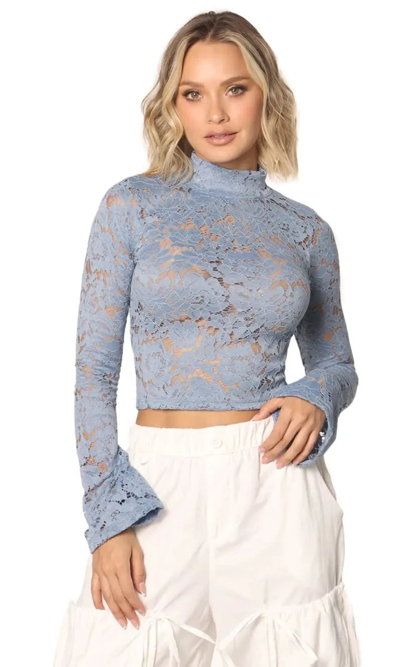 Blusa Azul Crop Manga Larga - Navissi Clothing ♡