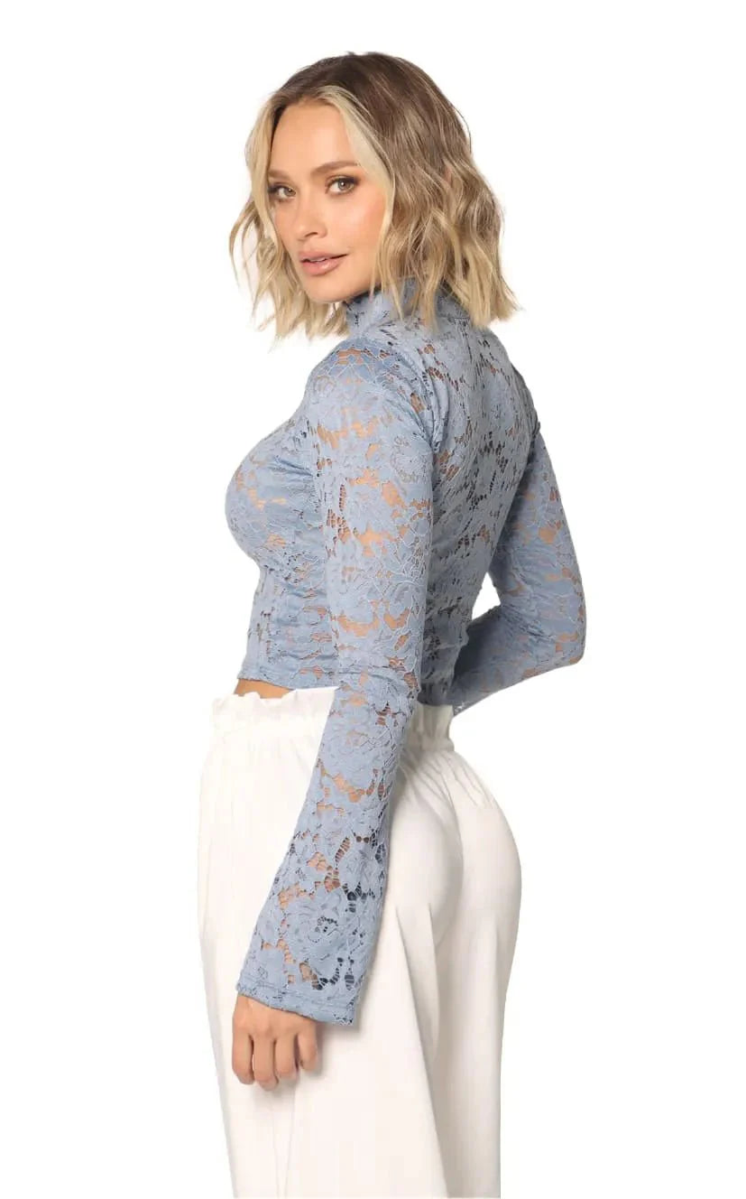 Blusa Azul Crop Manga Larga - Navissi Clothing ♡