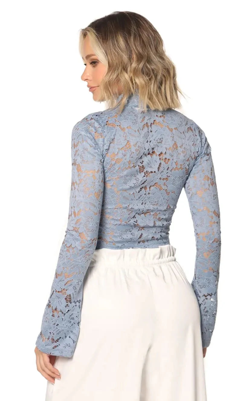 Blusa Azul Crop Manga Larga - Navissi Clothing ♡